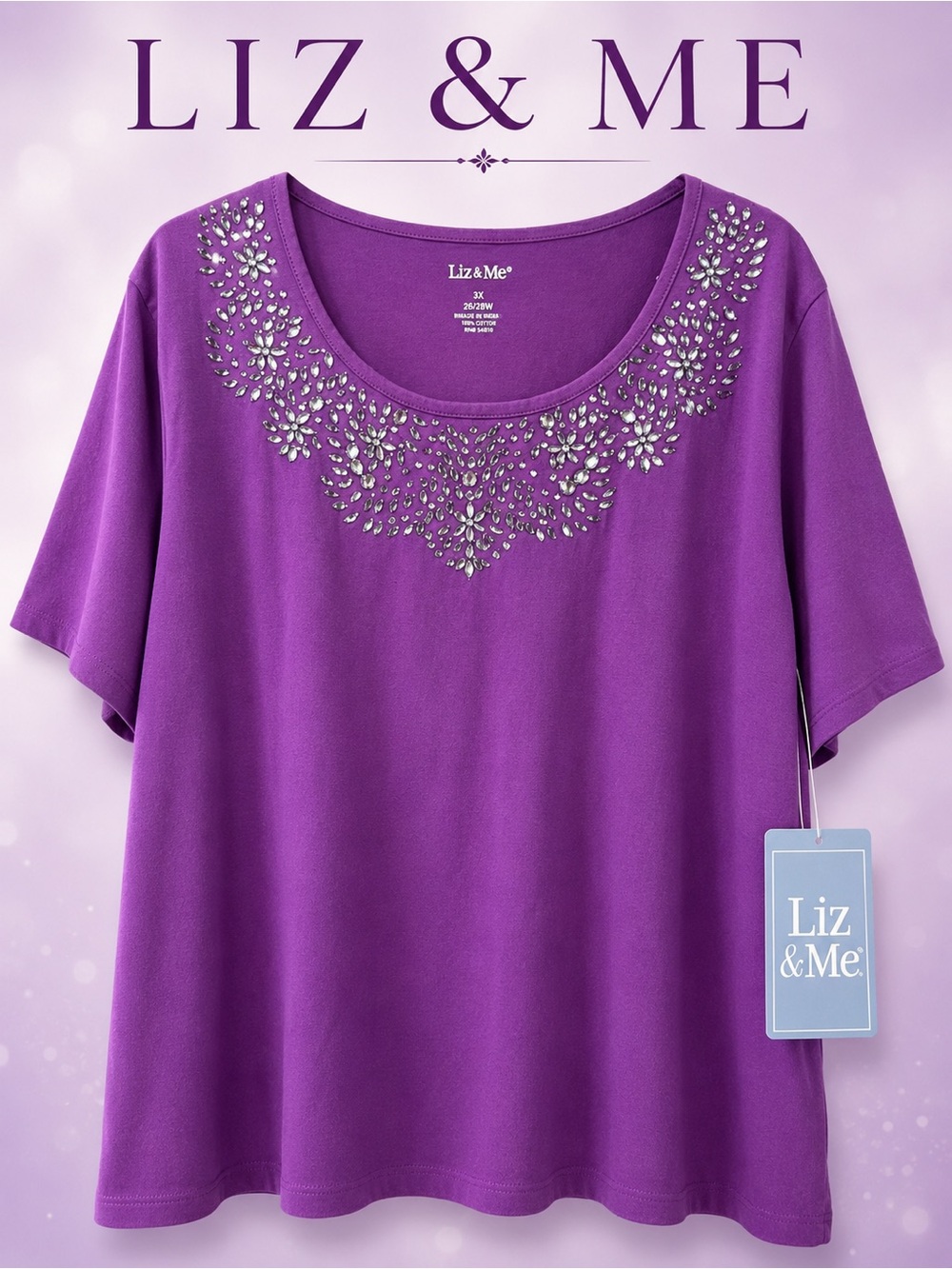 Liz & Me Women's Purple Embellished Scoop Neck Top